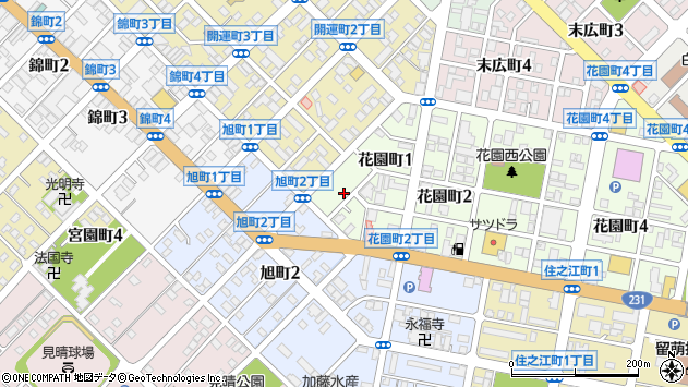 〒077-0028 北海道留萌市花園町の地図