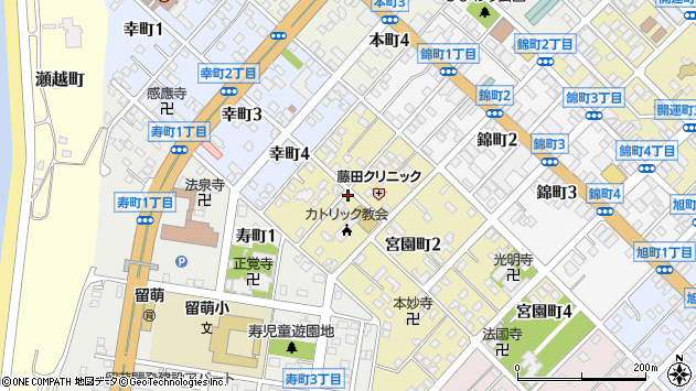 〒077-0032 北海道留萌市宮園町の地図