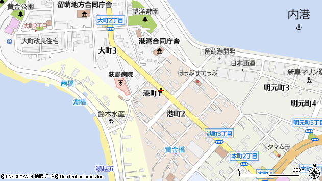 〒077-0046 北海道留萌市港町の地図