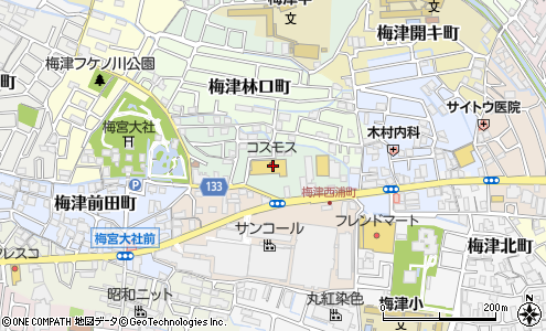 梅津 コスモス 地図：ディスカウントドラッグコスモス梅津店(松尾大社)
